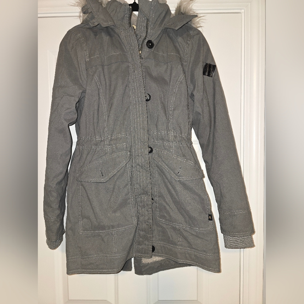 Hollister Women's Gray Utility Jacket with Hood
